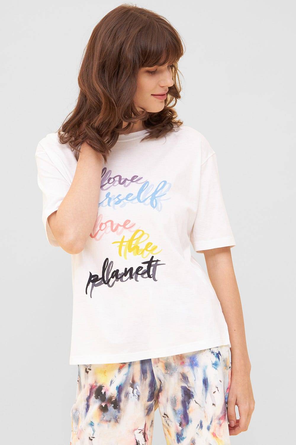 Rösch T-Shirt mit Schriftzug &quot;love yourself, love the planet&quot; Halbarm Mix &amp; Match Baumwolle/Elasthan