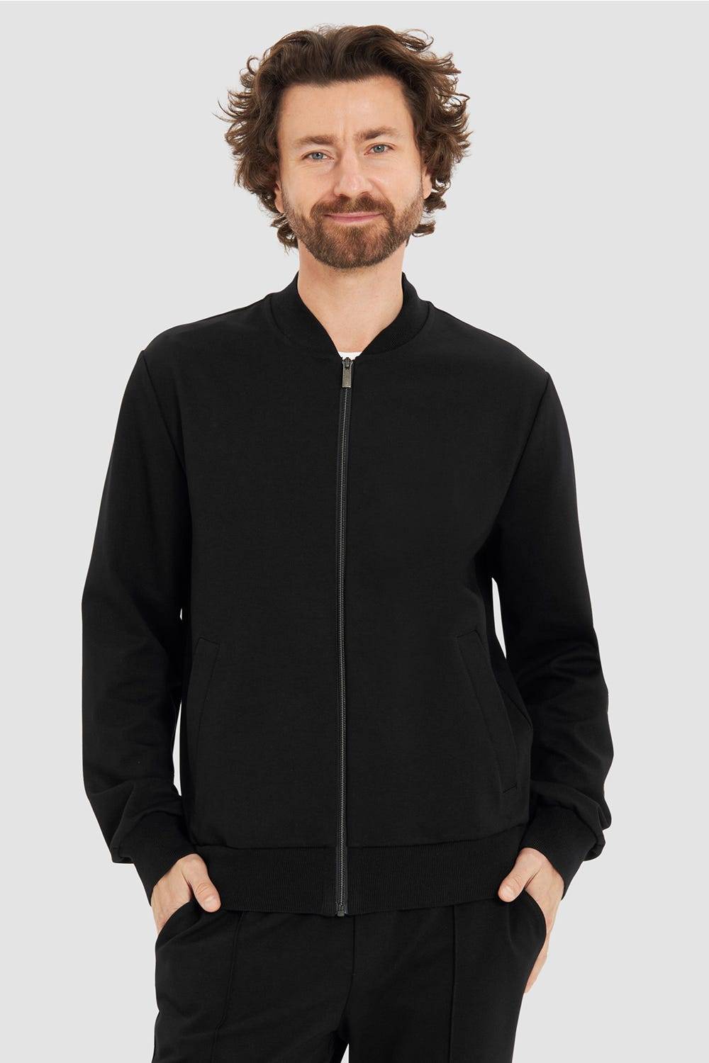 Rösch Herren Loungejacke Blouson College-Style Lässig Materialmix
