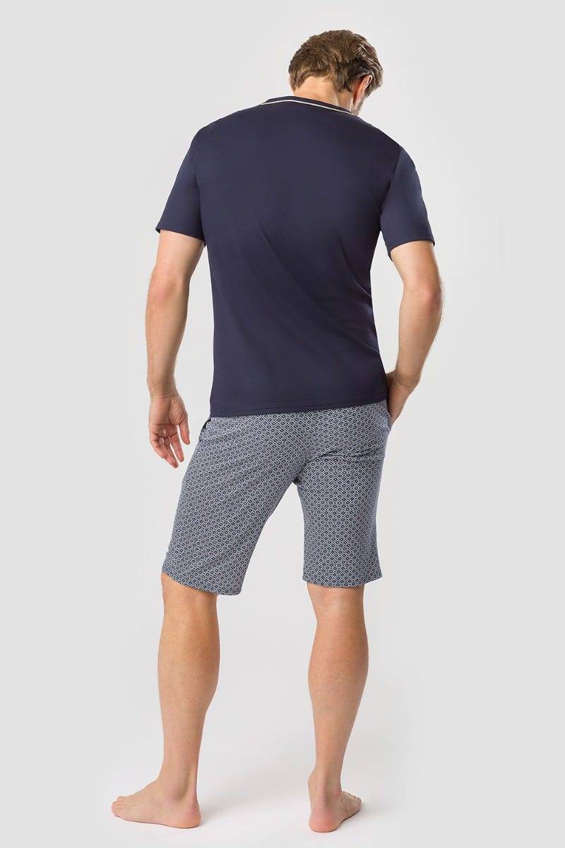 Rösch Herren Kurzer Pyjama mit Minimalprint Blau Bermuda 100% Baumwolle Auslauf