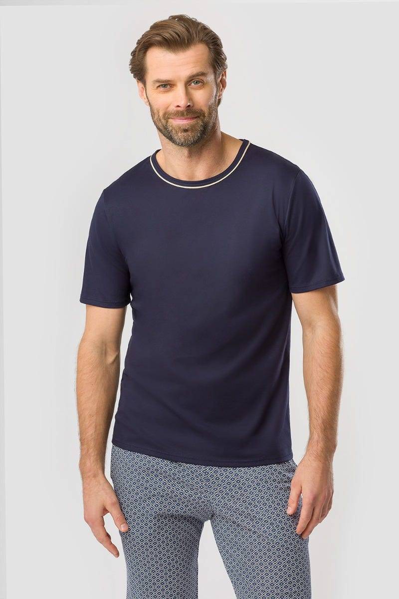 Rösch Herren Kurzer Pyjama mit Minimalprint Blau Bermuda 100% Baumwolle Auslauf