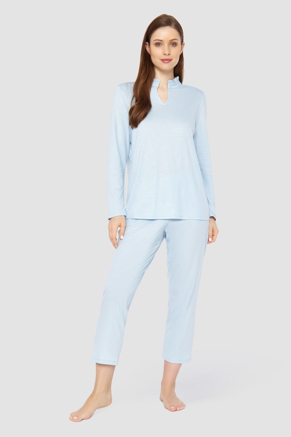 Rösch Pyjama mit Rüschen-Stehkragen Baumwolle/Modal