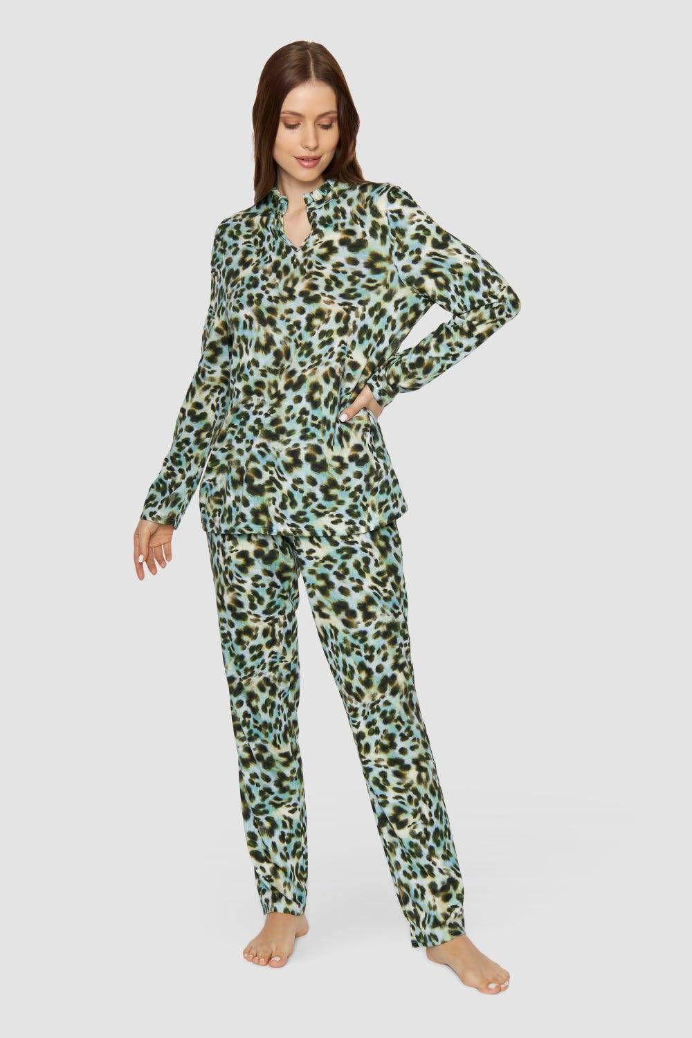 Rösch Pyjama im bunten Leo-Druck Baumwolle/Modal