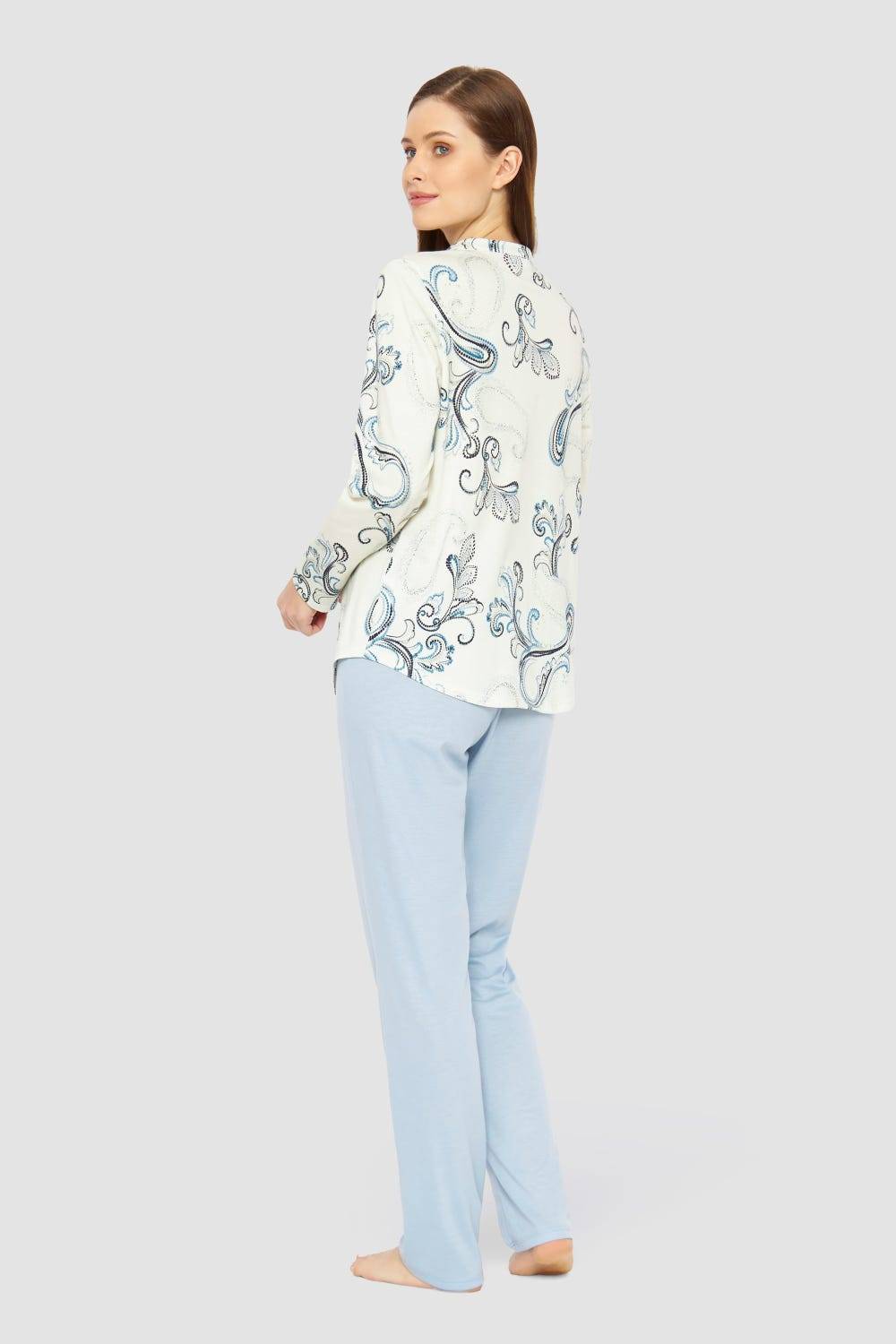 Rösch Pyjama mit Paisleydruck Hellblau Baumwolle/Modal Fabrikverkauf