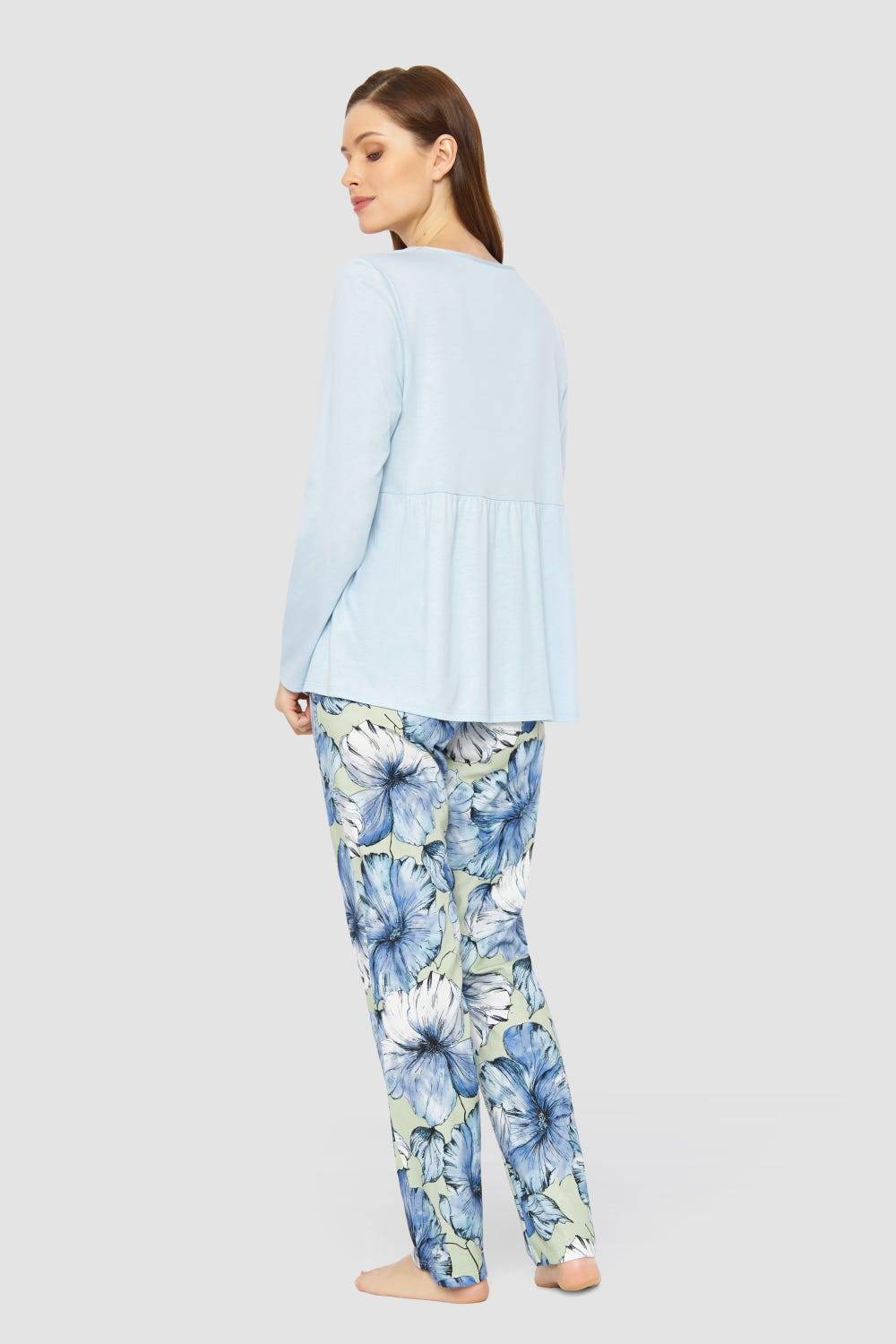 Rösch Pyjama mit Stufenlook Hellblau Baumwolle/Modal Blitzverkäufe