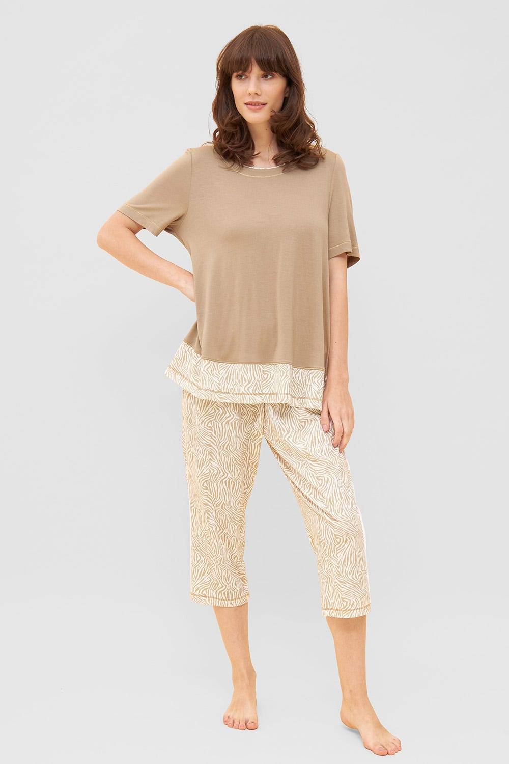 Rösch Hose im Zebra-Druck Beige Paspel Ziernähte Mix &amp; Match Baumwolle/Modal Großer Ausverkauf