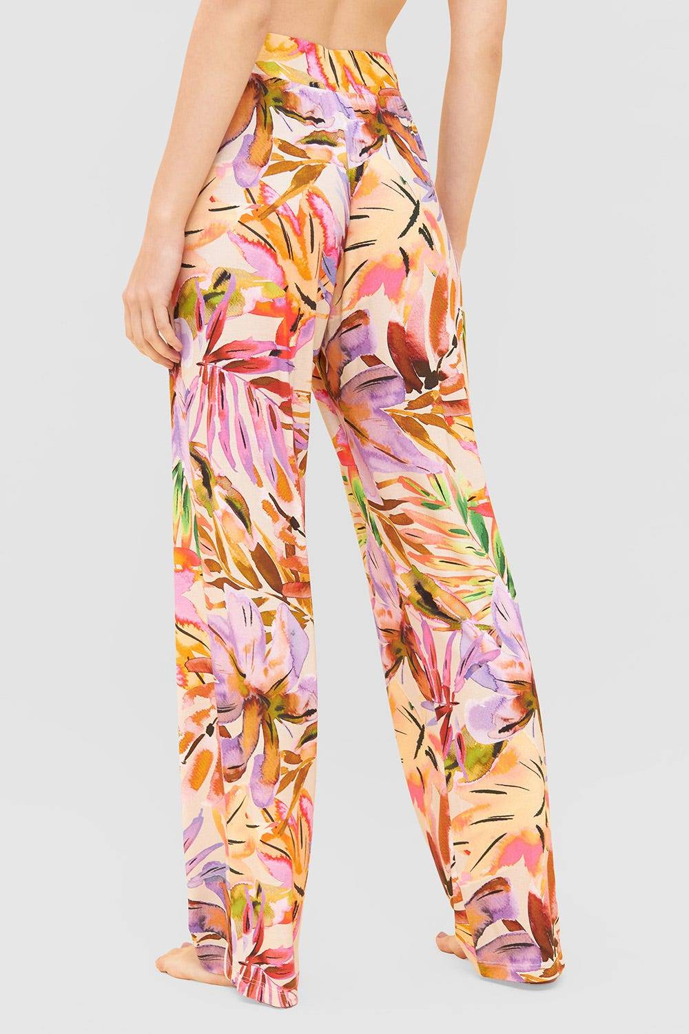 Rösch Lange Hose im fröhlichen Blätter-Druck Sommer Bunt Viskose/Elasthan Verkauf