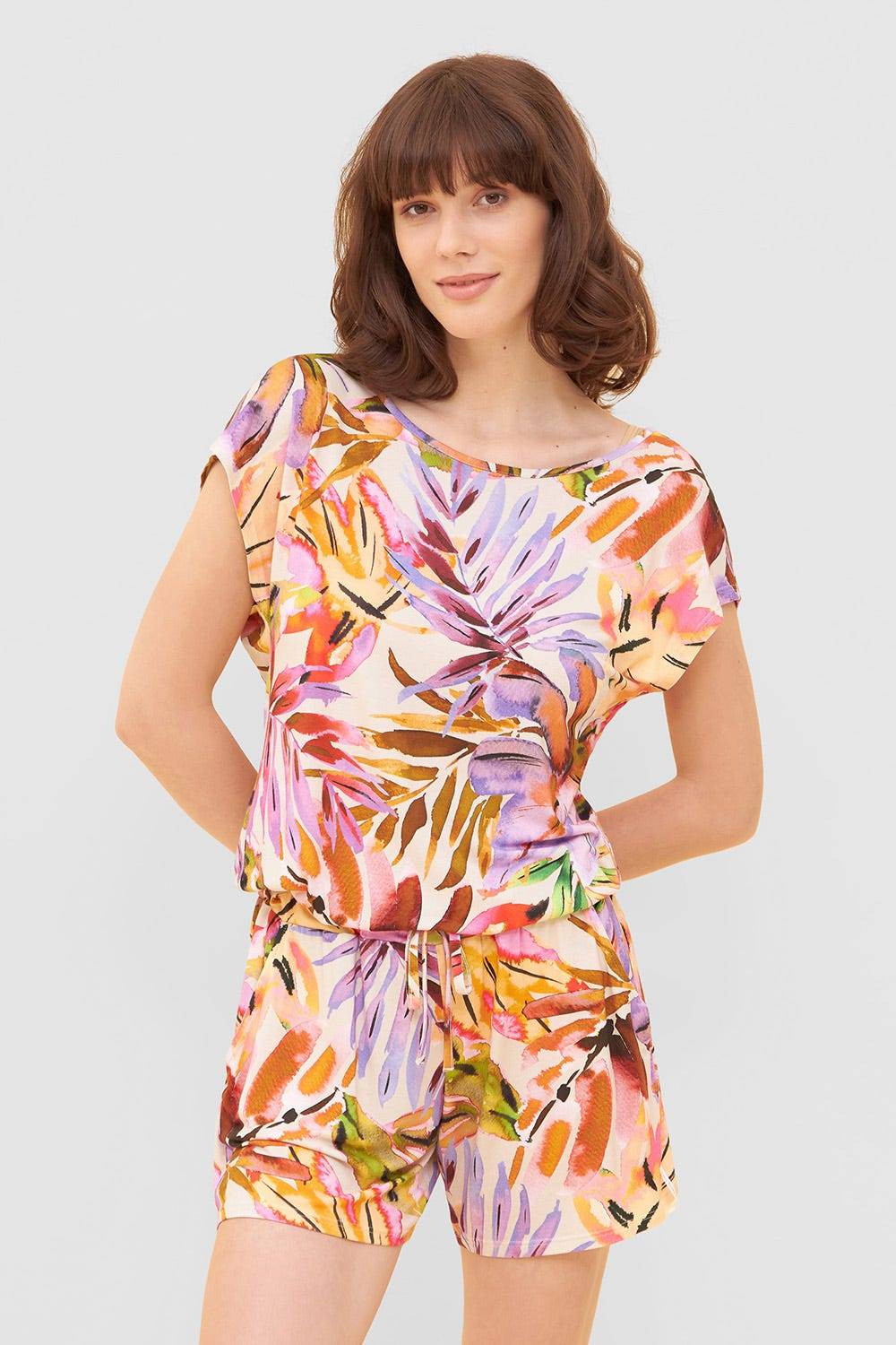 Rösch Jumpsuit im fröhlichen Blätter-Druck Bunt Shorts Sommer Viskose/Elasthan Hotsell
