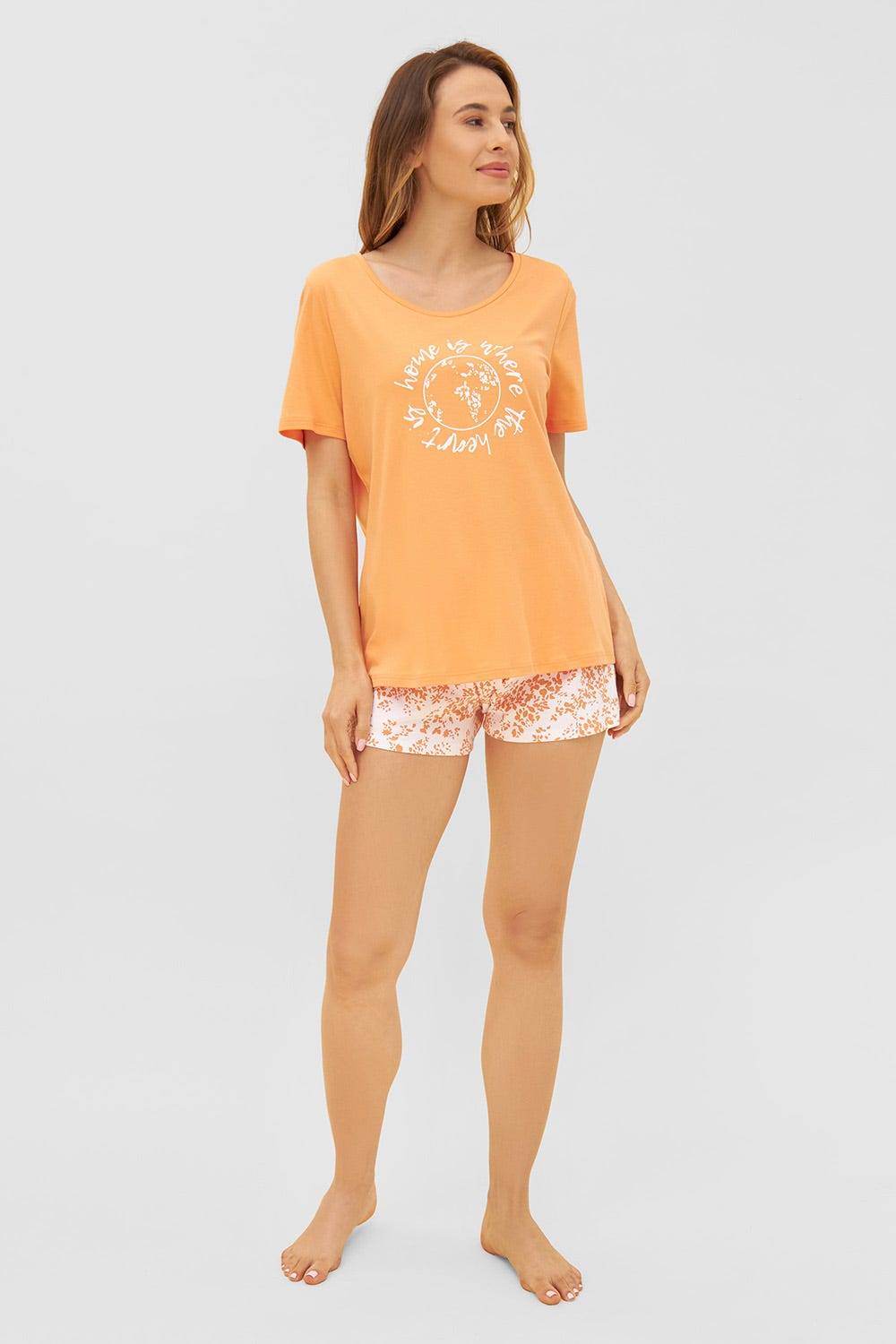 Rösch Shorts im Blümchen-Design Orange Mix &amp; Match Baumwolle/Elasthan Schlussverkauf