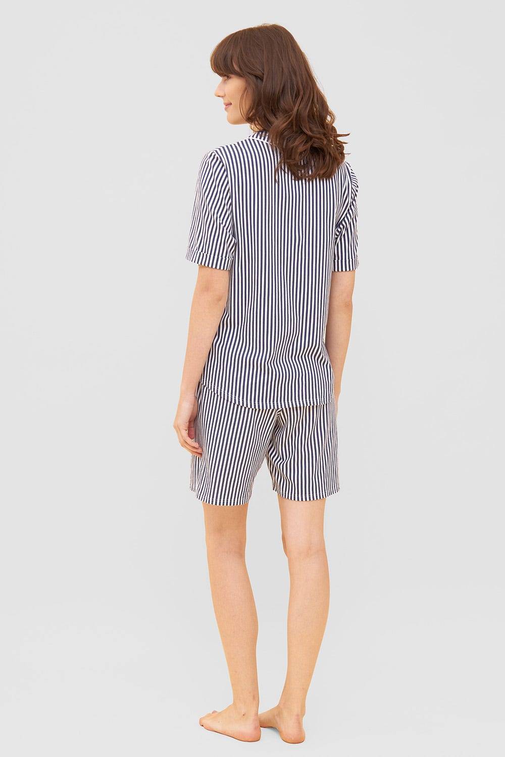 Rösch Pyjama im Streifendruck Herrenhemd-Stil Bermuda Knopfleiste 100% Baumwolle Hotsell