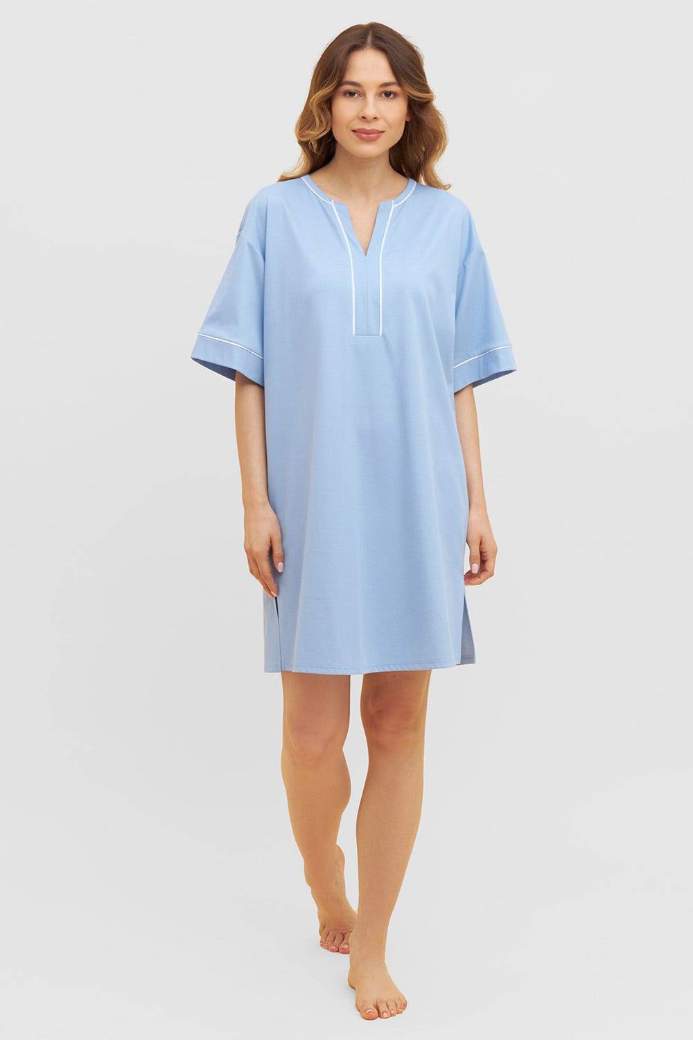 Rösch Nachthemd im Kimono-Stil Paspeln Halbarm 100% Baumwolle