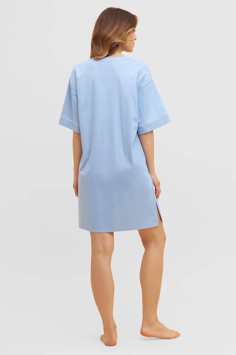 Rösch Nachthemd im Kimono-Stil Paspeln Halbarm 100% Baumwolle im Angebot
