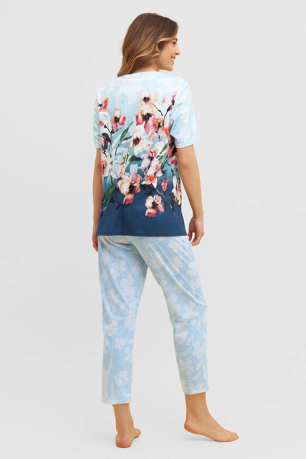 Rösch Pyjama mit platziertem Druck 7/8-Hose Kurzarm Baumwolle/Modal Online