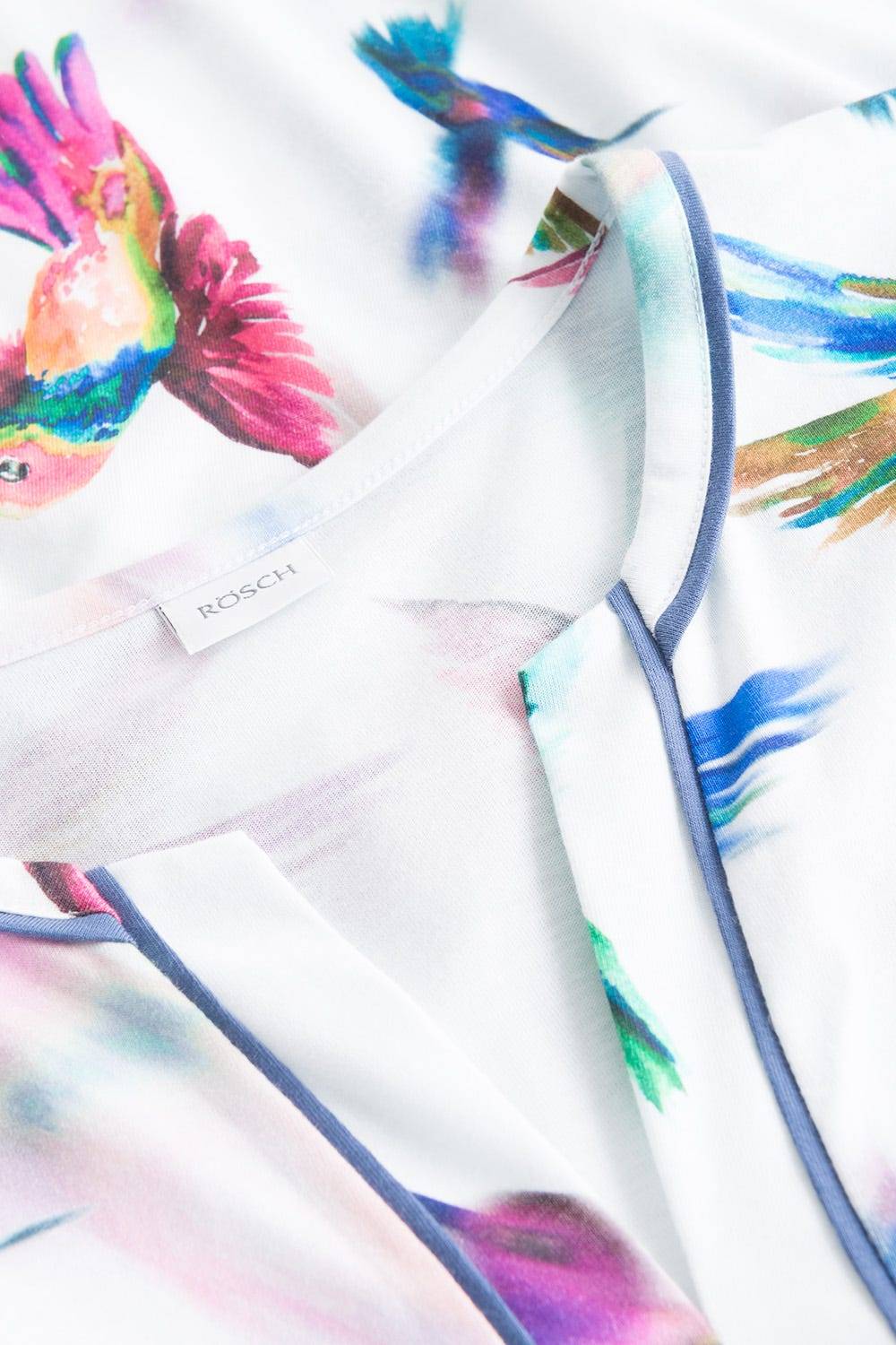 Rösch Pyjama im Vogel-Druck Kimono Paspeln Halbarm 100% Baumwolle Saisonale Angebote