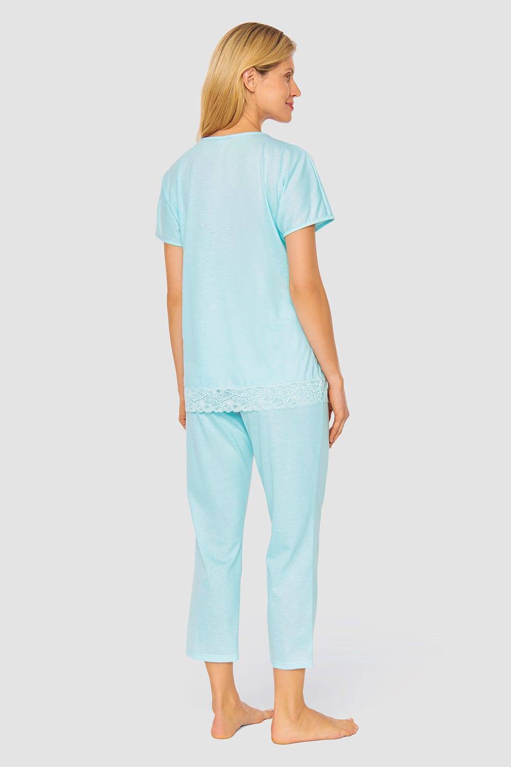Rösch Pyjama mit feinen Spitzendetails Uni Elegant 100% Baumwolle Verkauf