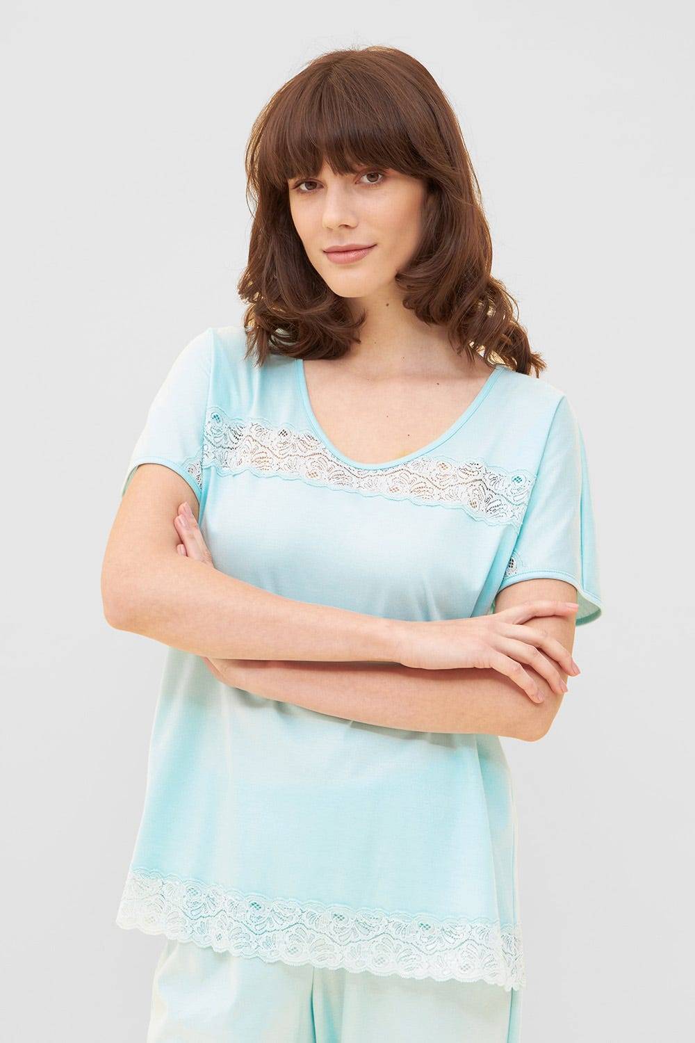 Rösch Pyjama mit feinen Spitzendetails Uni Elegant 100% Baumwolle Verkauf