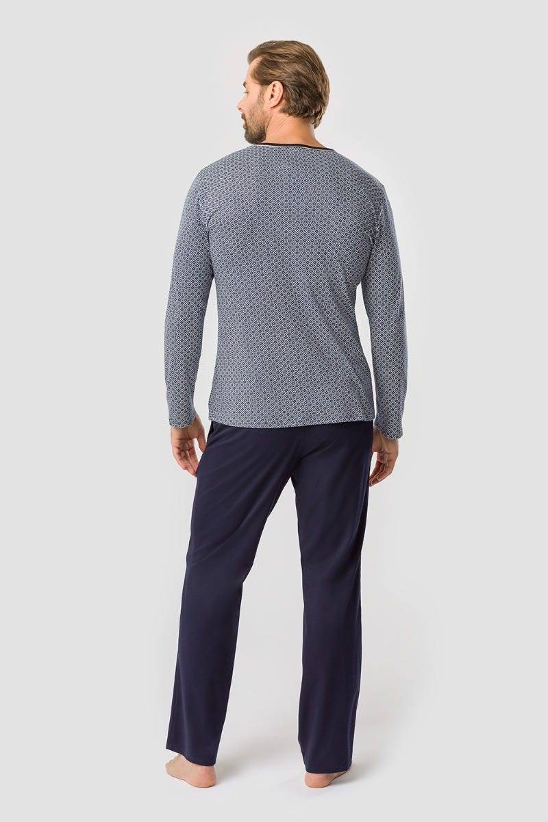 Rösch Herren Pyjama mit Minimalprint Blau Klassisch 100% Baumwolle Hotsell