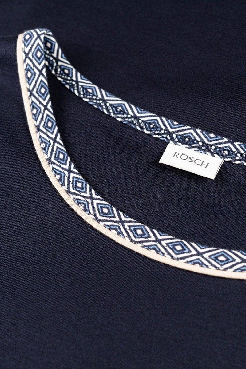 Rösch Herren Pyjama mit Minimalprint Blau Raffungen Paspeln 100% Baumwolle im Angebot