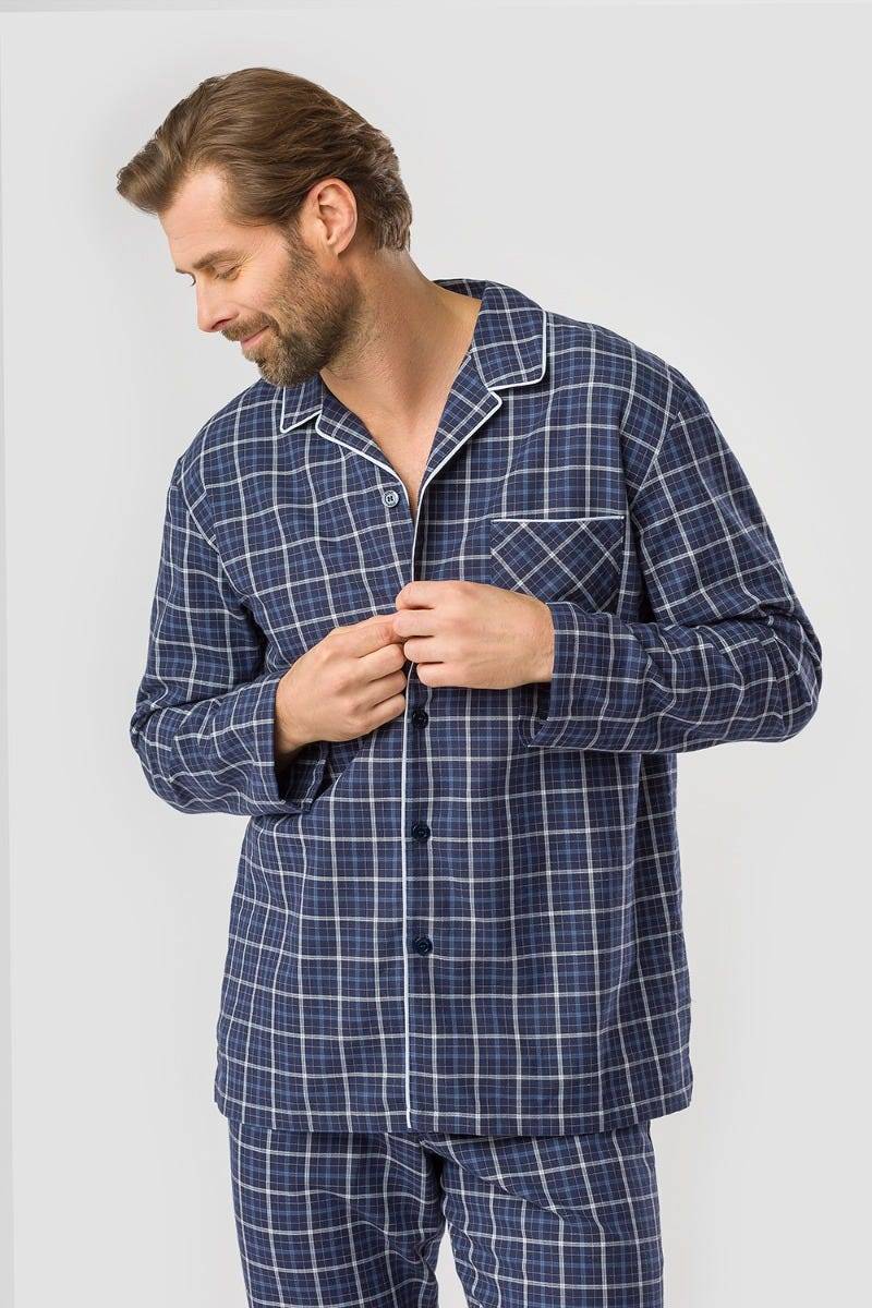 Rösch Herren Pyjama im Web-Karo Klassisch Paspeln 100% Baumwolle Schlussverkauf
