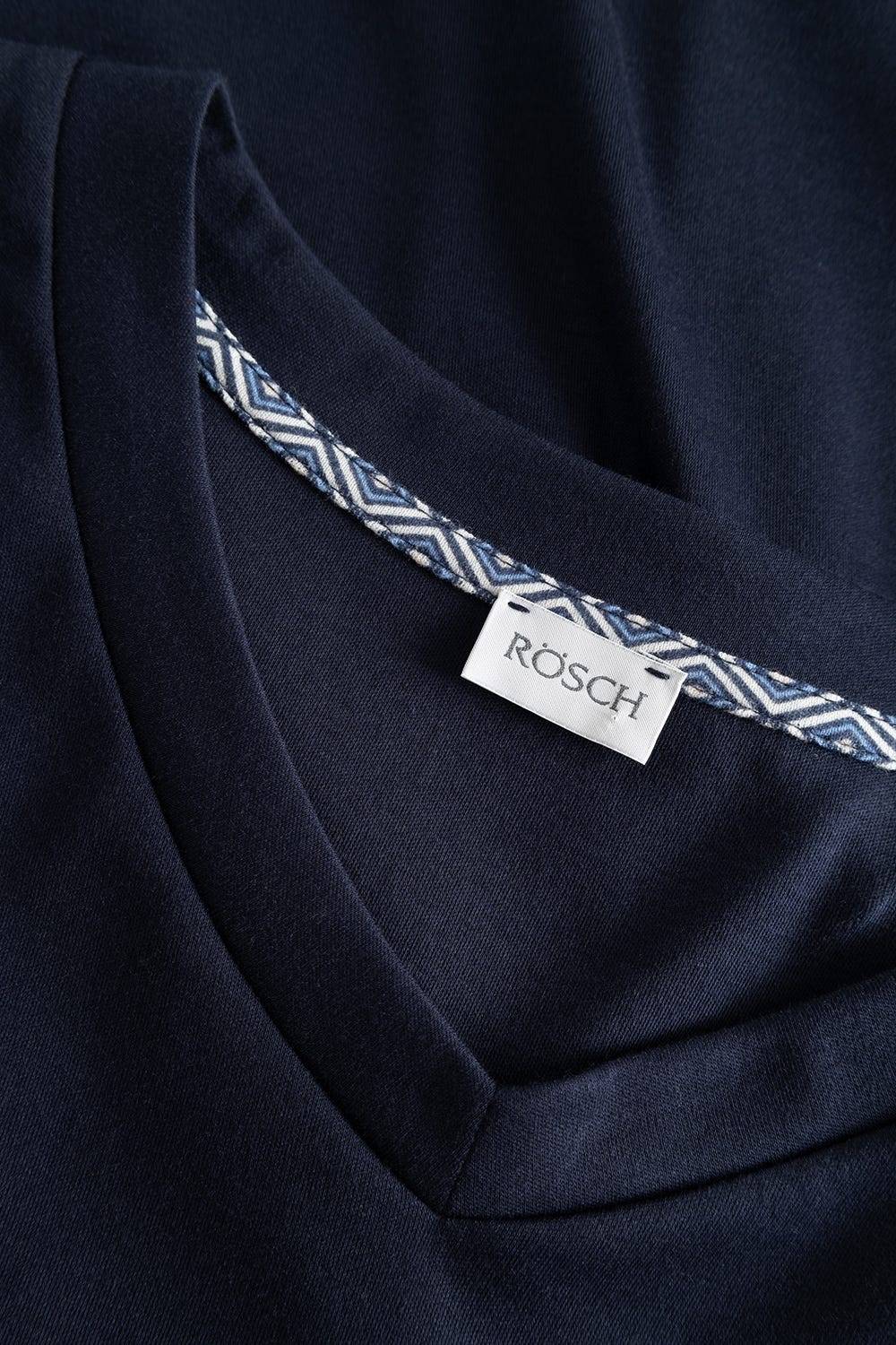 Rösch Herren Langer Pyjama mit Minimalprint Blau V-Ausschnitt 100% Baumwolle VIP-Rabatte
