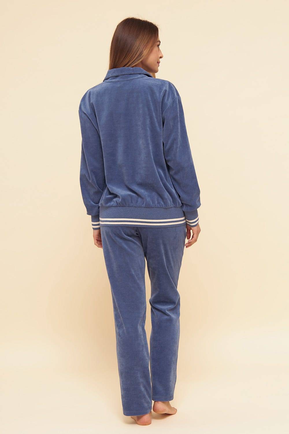 Rösch Hausanzug aus Nicki Blouson-Style sportive Streifen Stickbündchen Baumwolle/Polyester Online