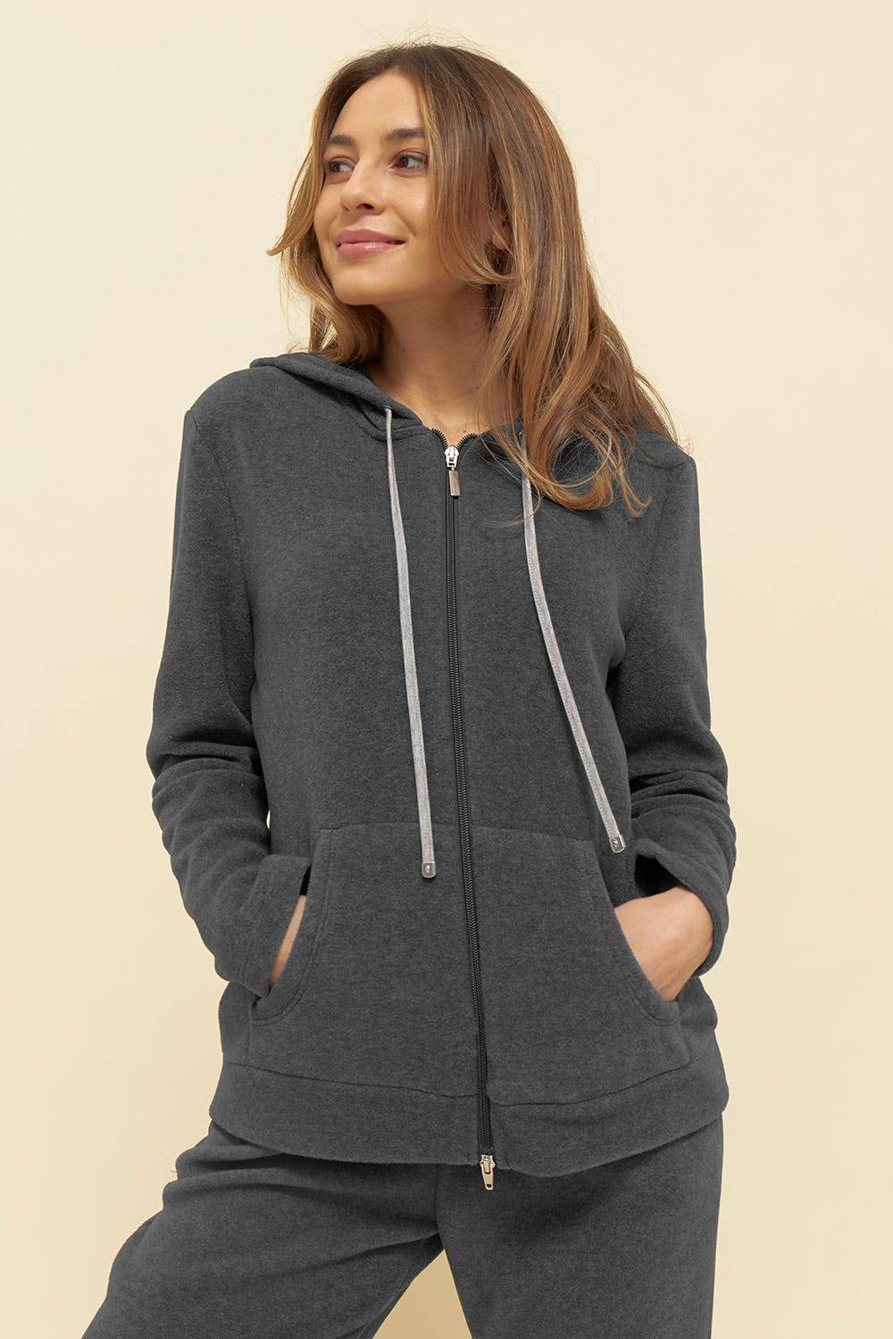 Rösch Hausanzug aus kuscheligem Fleece Hoodie lässig Polyester/Viskose Auslauf