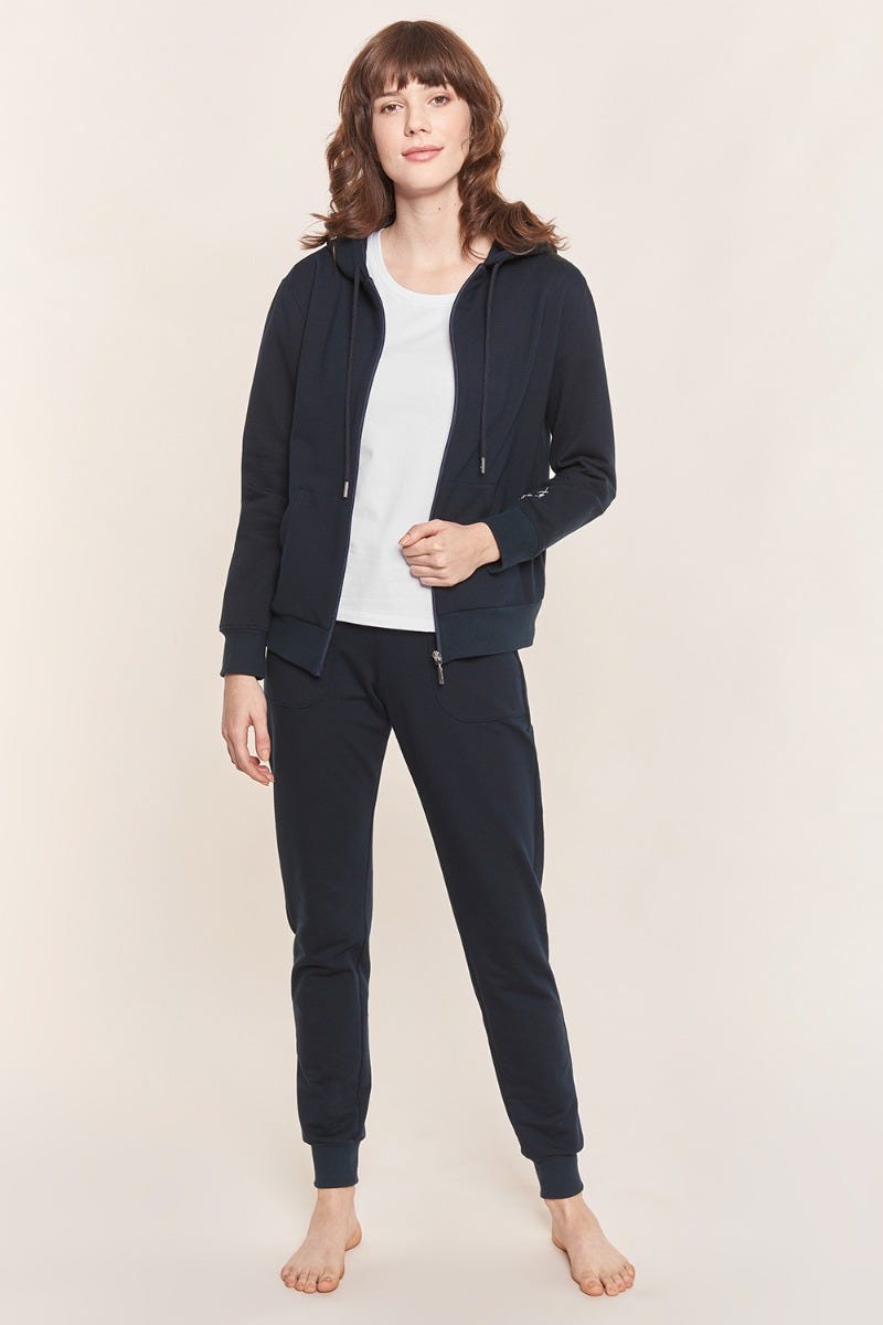Rösch Sweatjacke mit Logodetail Navyblau Hoodie lässig Baumwolle/Elasthan Rösch thx Angebote