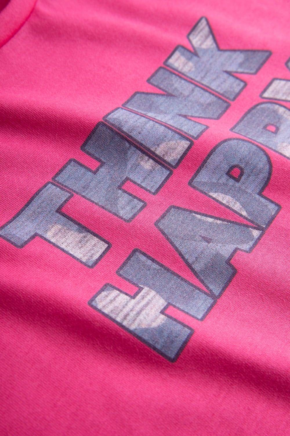 Rösch Nachthemd mit Schriftzug &quot;Think Happy&quot; Pink Kurzarm 100% Baumwolle Blitzverkäufe