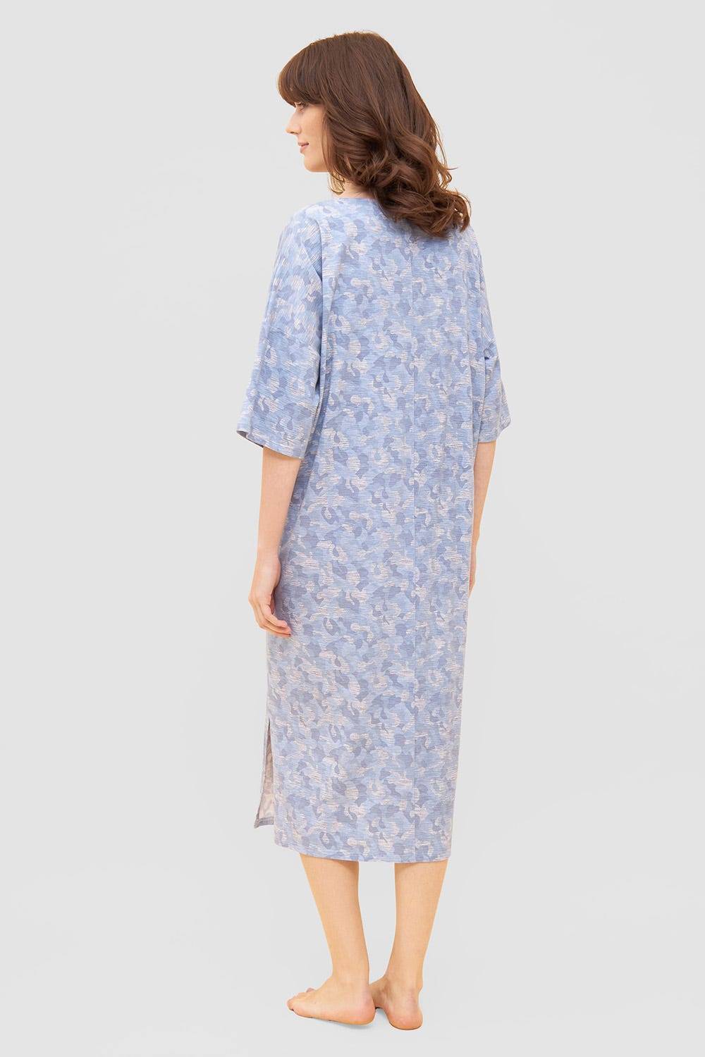 Rösch Nachtkleid im blauen Camouflage-Druck Halbarm Maxi-Länge Baumwolle/Elasthan Online