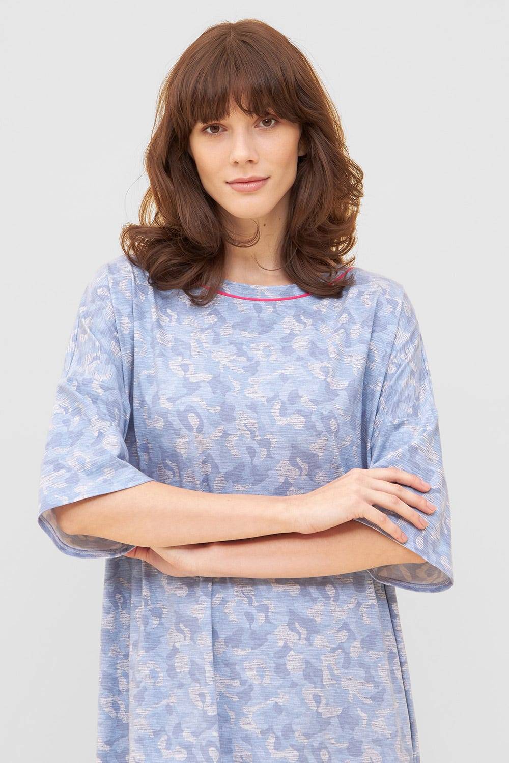 Rösch Nachtkleid im blauen Camouflage-Druck Halbarm Maxi-Länge Baumwolle/Elasthan Online