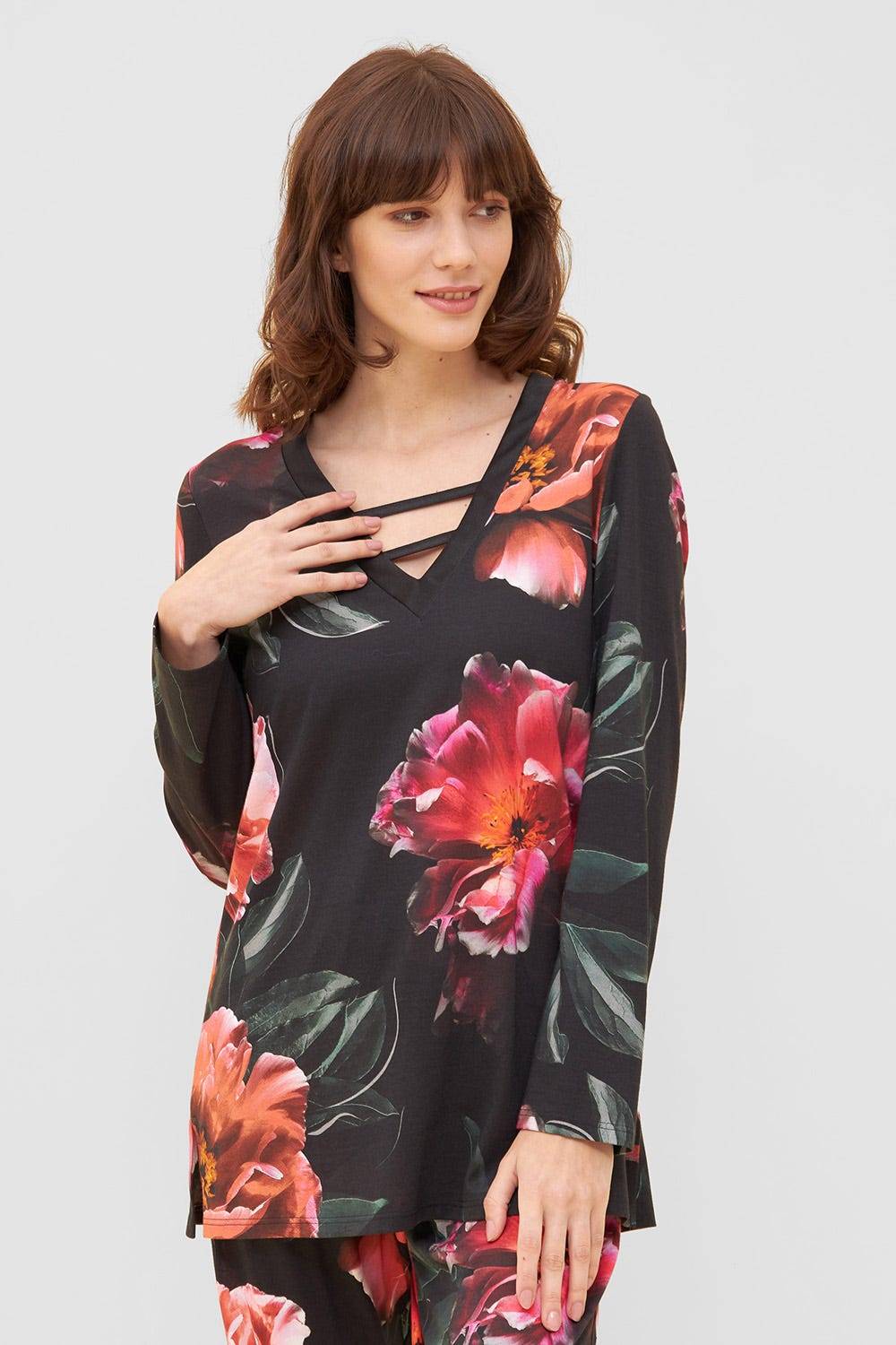 Rösch Pyjama im eleganten Blumendruck V-Ausschnitt Baumwolle/Modal Hotsell