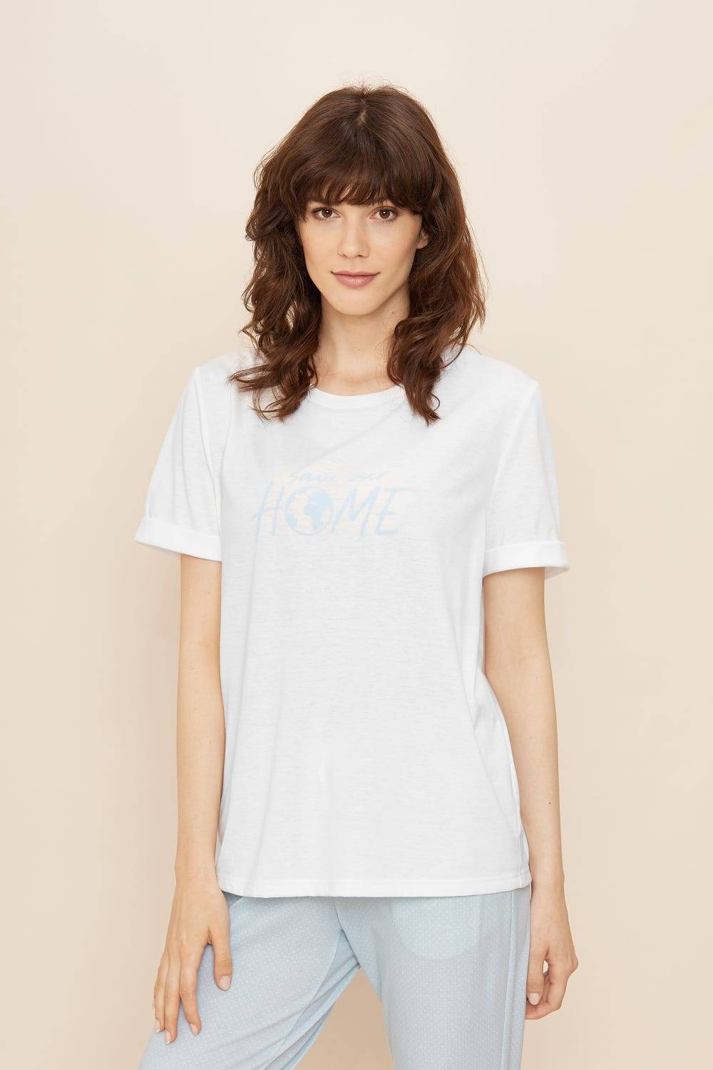 Rösch T-Shirt mit Schriftzug &quot;Save our home&quot; Mix und Match 100% Baumwolle