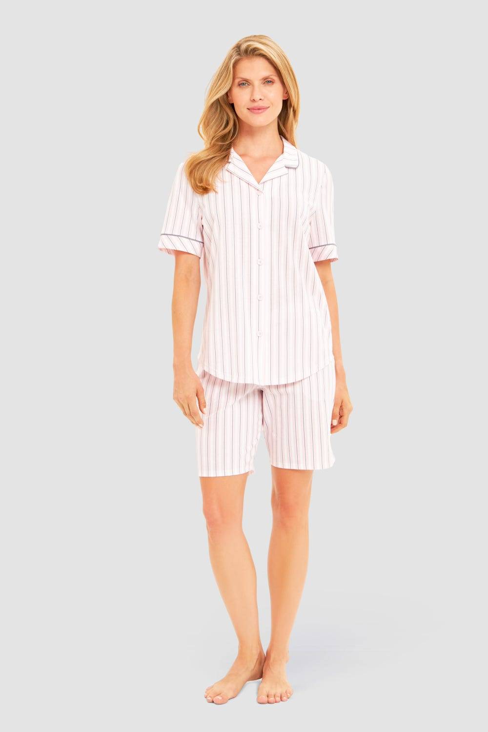 Rösch Basic Pyjamashirt Kurzarm im Streifendruck Herrenhemdstil Online