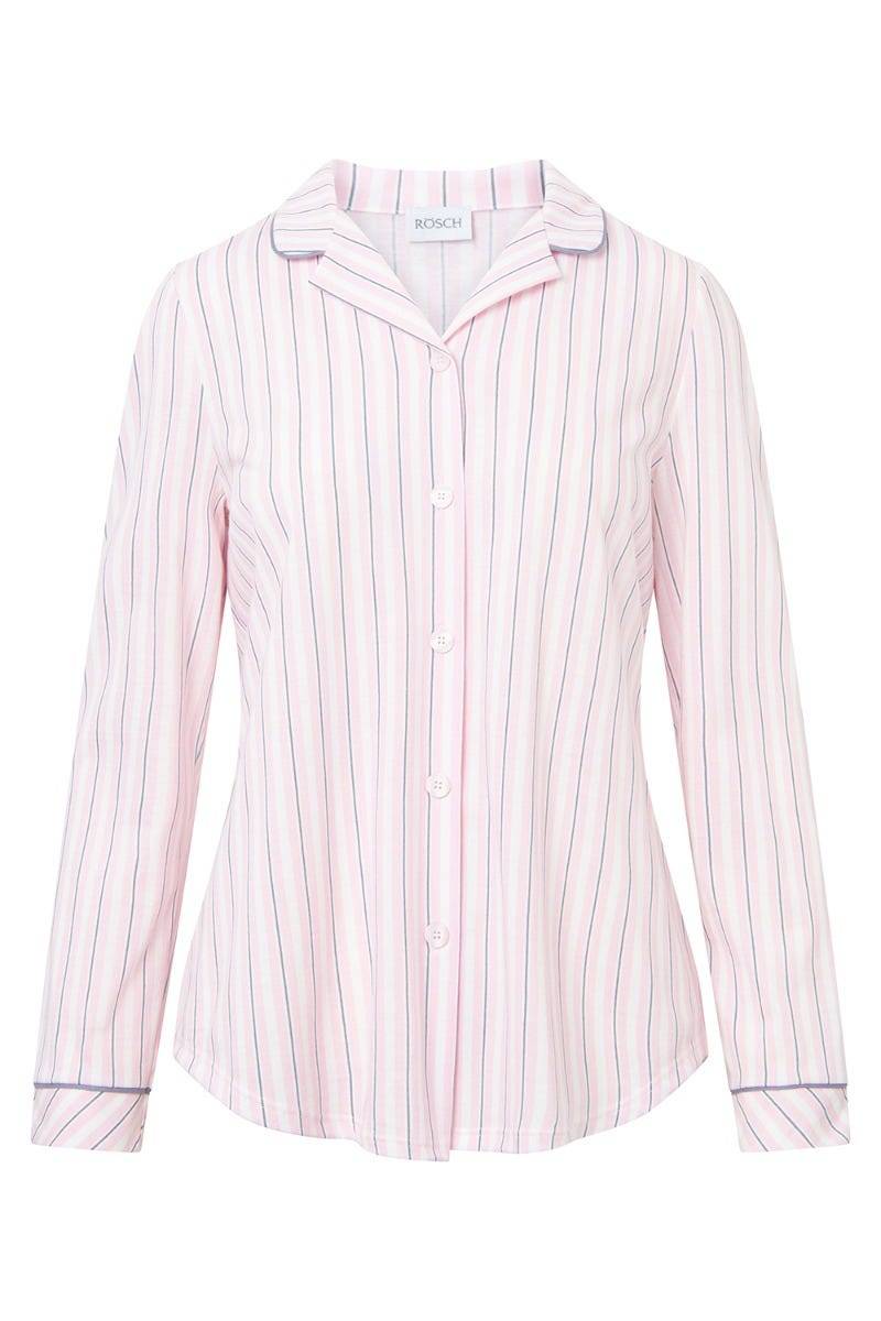 Rösch Basic Pyjamashirt Langarm im Streifendruck Herrenhemdstil Auslauf
