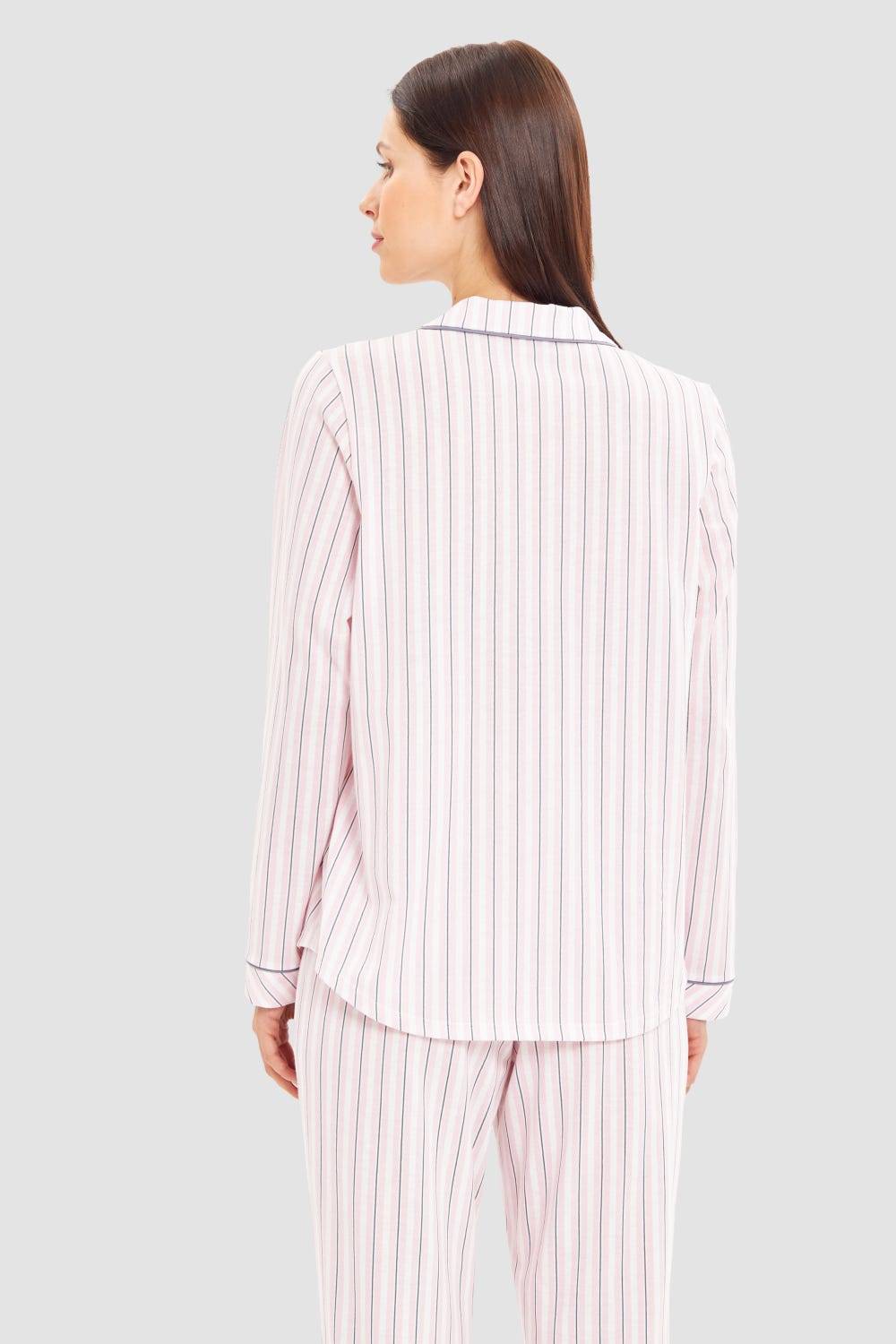 Rösch Basic Pyjamashirt Langarm im Streifendruck Herrenhemdstil Auslauf