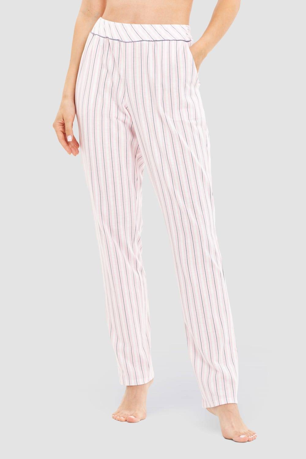 Rösch Basic Pyjamahose Lang im Streifendruck Rosa-Grau
