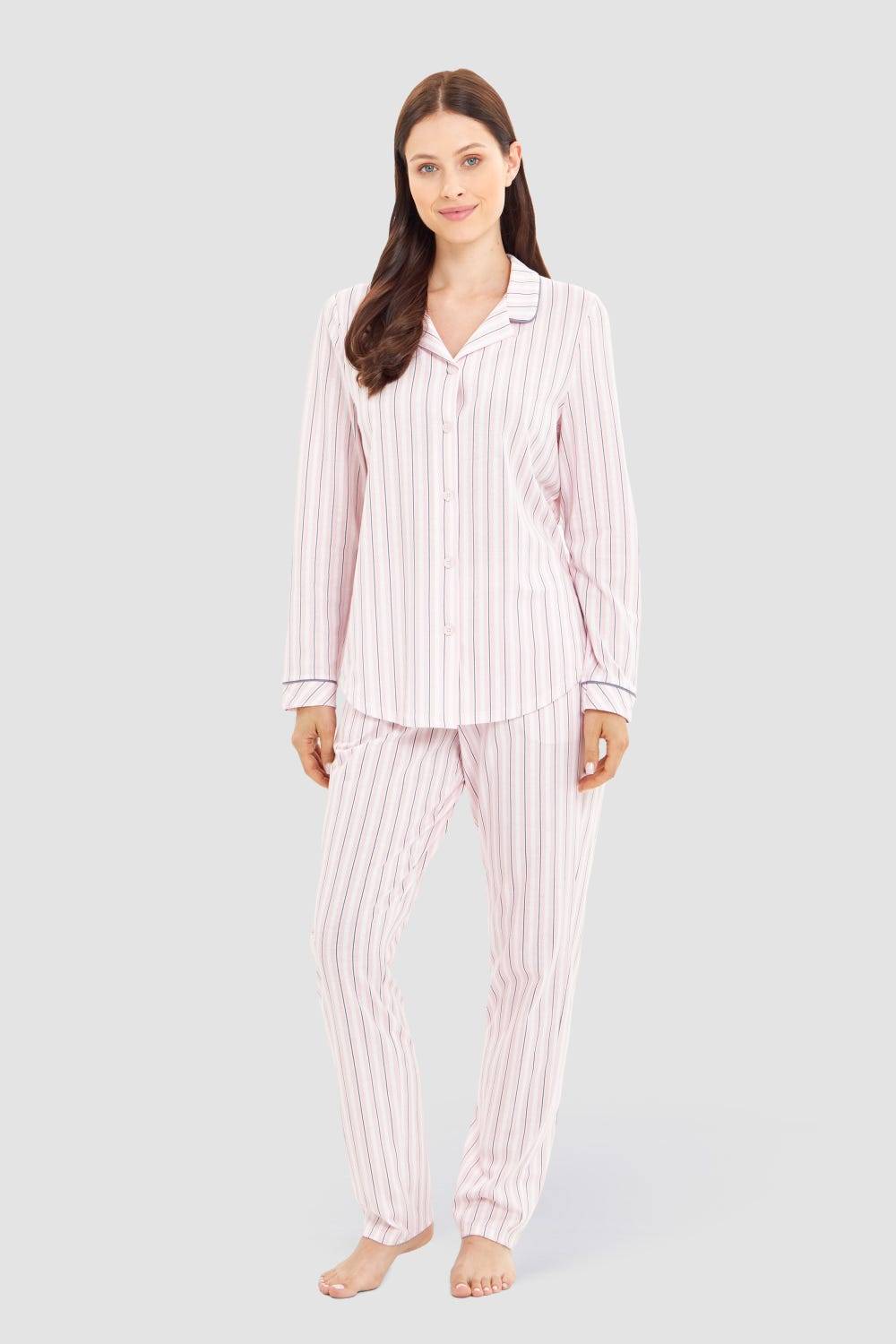 Rösch Basic Pyjamahose Lang im Streifendruck Rosa-Grau Hotsell