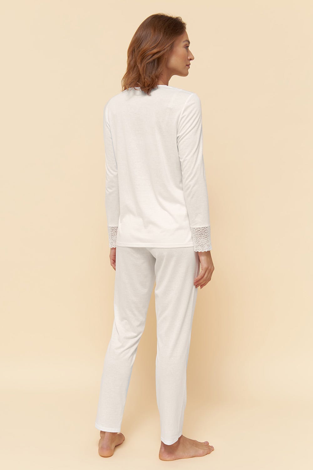 Rösch Pyjama mit eleganten Spitzen-Details einfarbig romantisch verspielt Baumwolle/Modal Hotsell