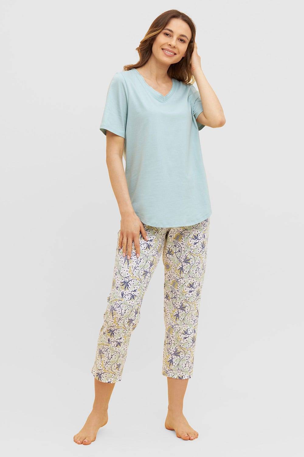 Rösch Basic 7/8-Pyjamahose im floralen Ornament-Print Mix &amp; Match 1884809 Online