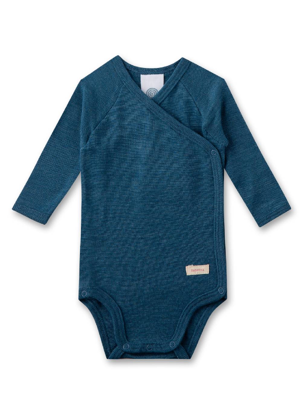 Sanetta Wickelbody langarm Blau aus Merinowolle & Seide