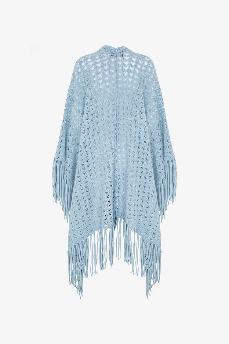 Sly 010 Kaschmir-Seiden Poncho mt Fransen im Angebot