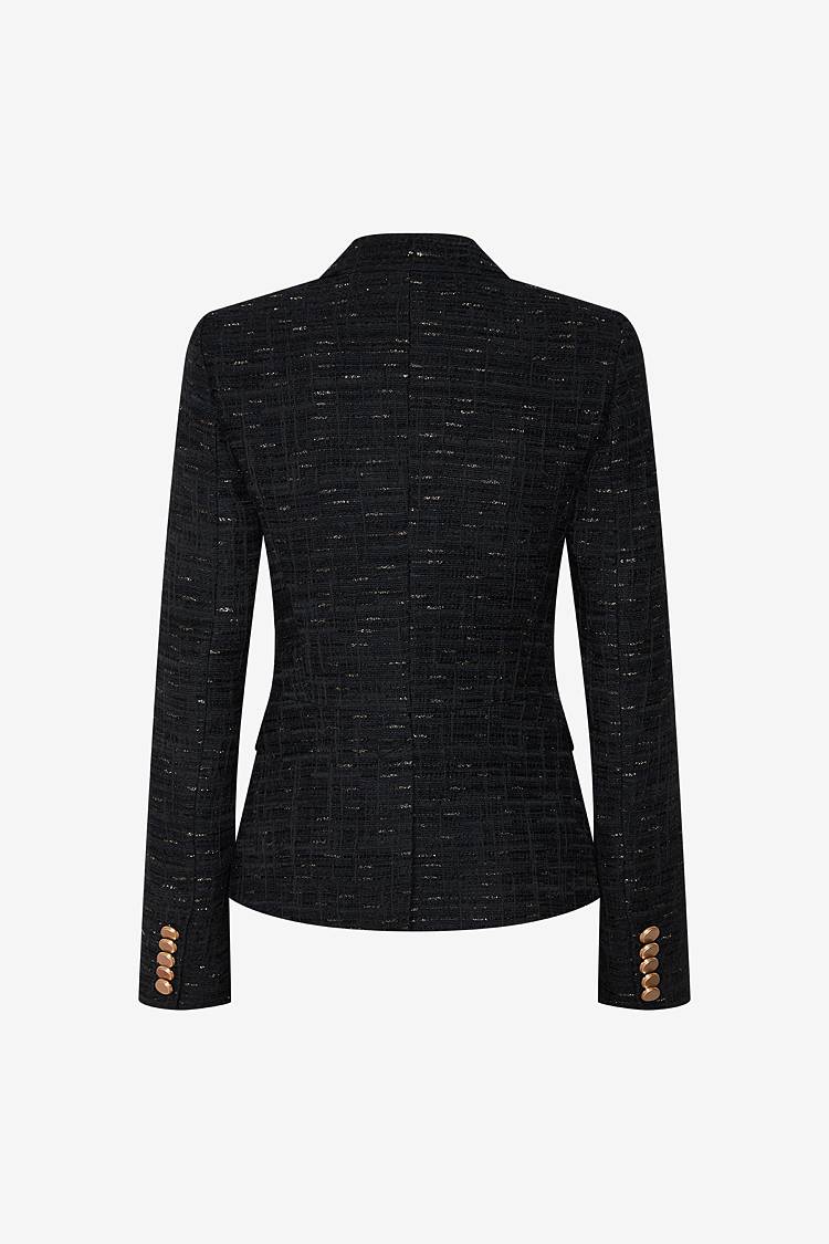Sly 010 Doppelreihiger Tweed-Blazer mit Goldknöpfen Blitzverkäufe