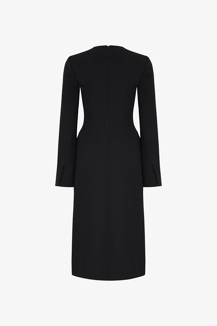 Sly 010 Elegantes Midi-Kleid mit Pattentaschen aus Crêpe-envers-Satin Blitzverkäufe