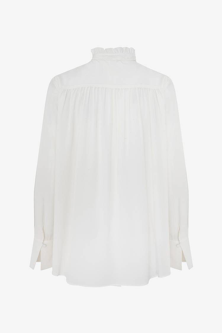 Sly 010 Seidenbluse mit gerüschtem Stehkragen Schlussverkauf