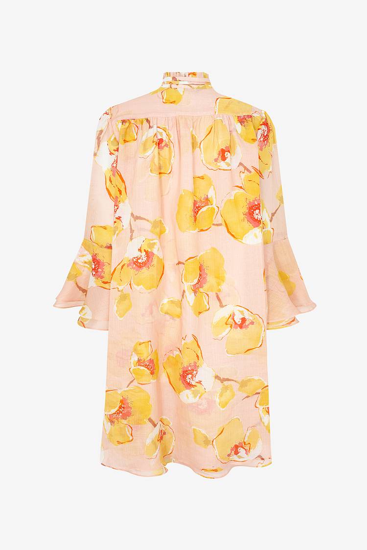 Sly 010 Knielanges Kleid aus Ramie mit Blumen-Print Outlet