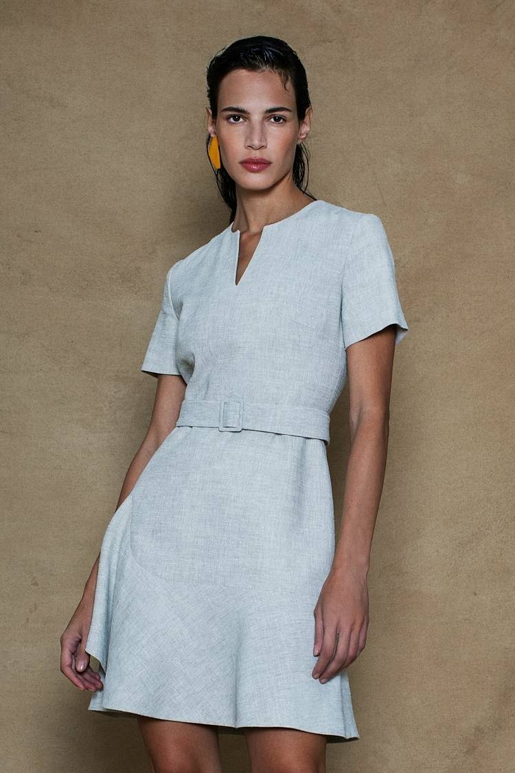 Sly 010 Kurzärmliges Kleid aus Viskose-Leinen Fabrikverkauf