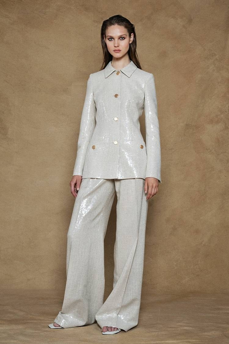 Sly 010 Taillierter Blazer mit Pailettem aus Leinengemisch Blitzverkäufe