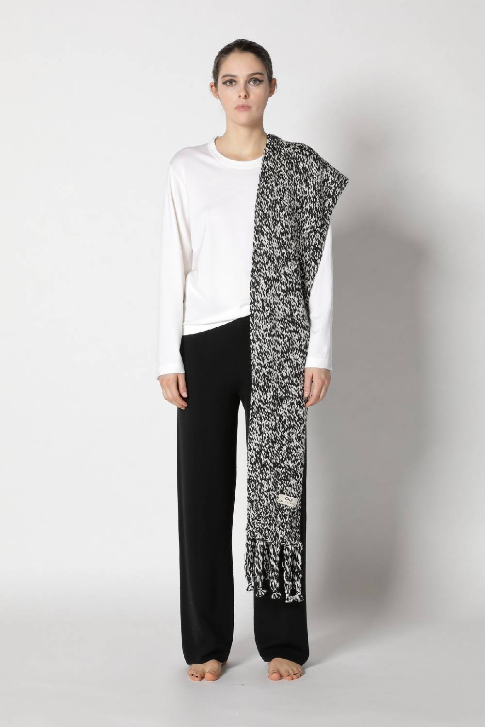 Sminfinity stretchy crewneck + milano palazzo pants + contrast mouliné scarf Blitzverkäufe