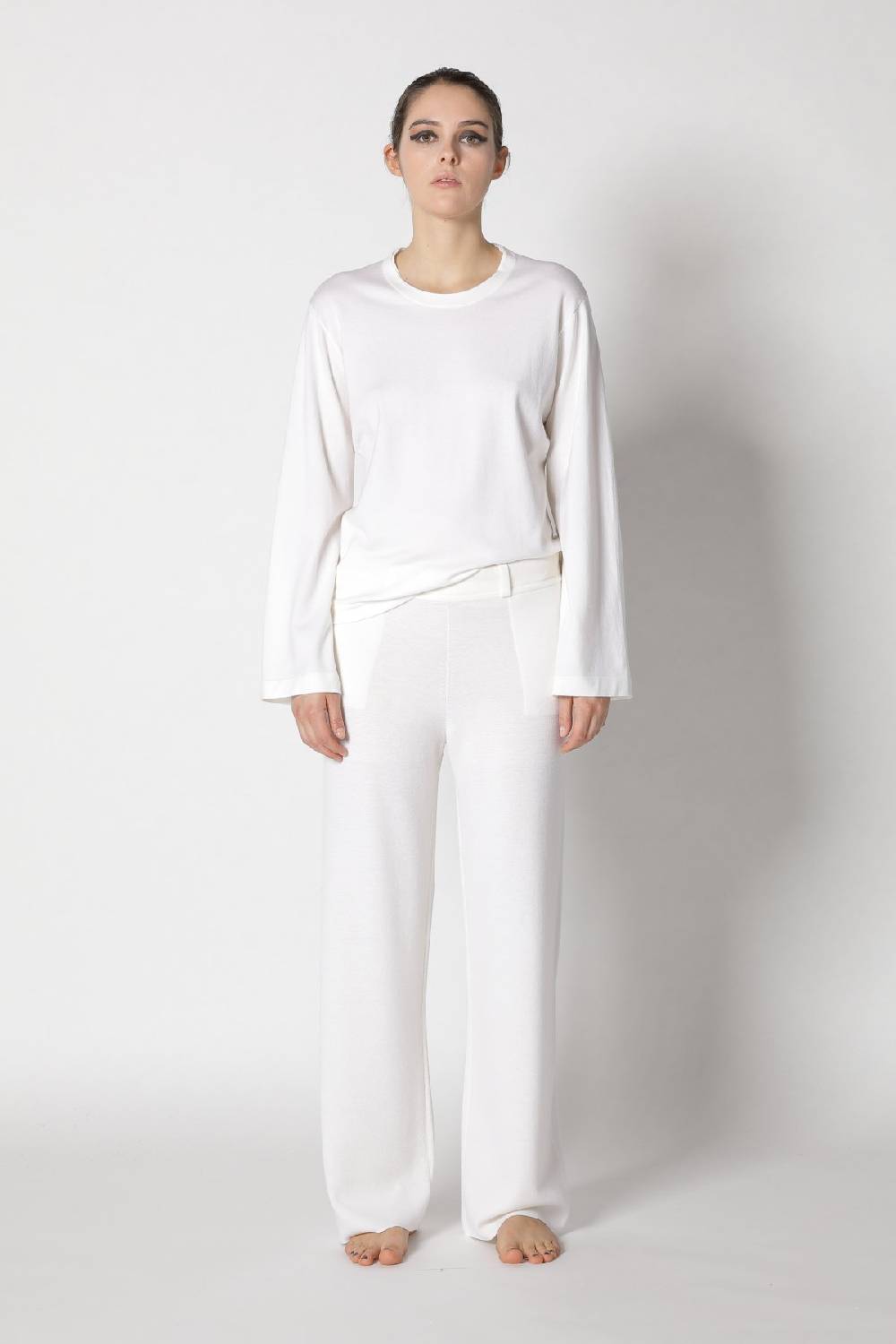 Sminfinity stretchy crewneck + milano palazzo pants + contrast mouliné scarf Blitzverkäufe
