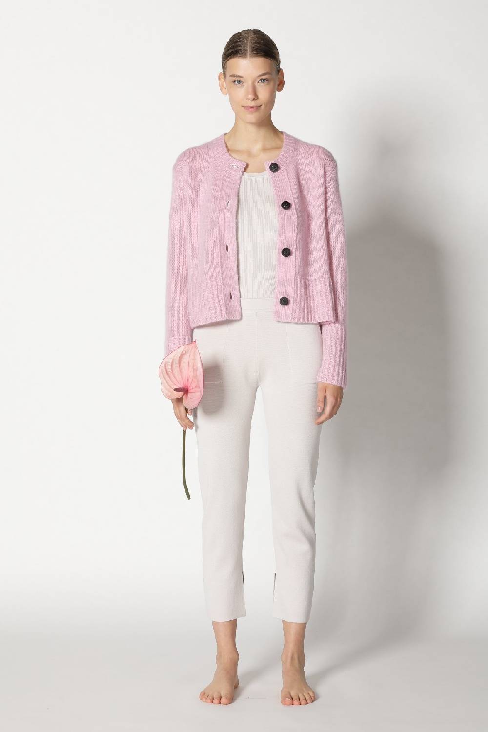 Sminfinity fluffy cropped jacket + silky rib tank top + silky cropped pants Outlet