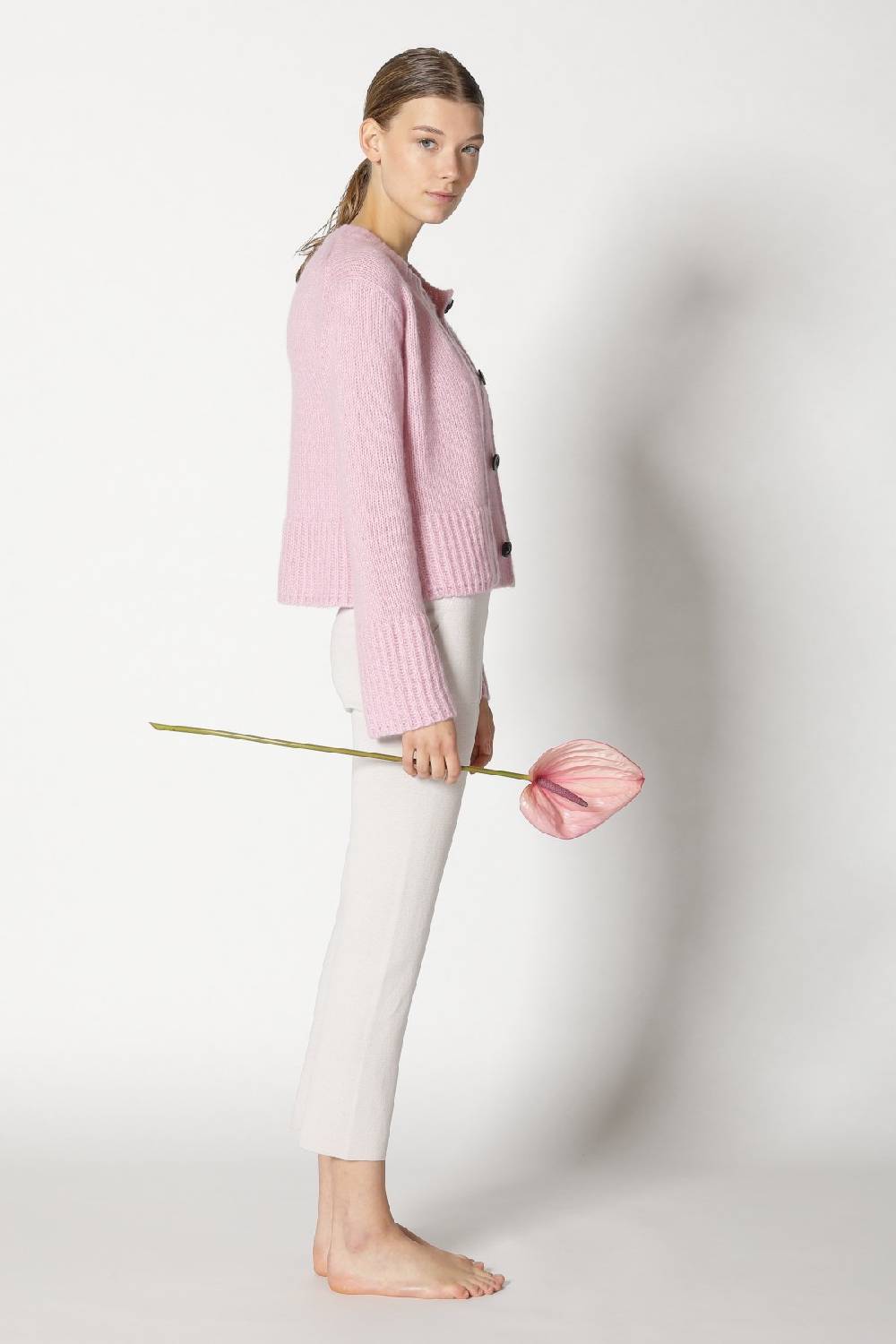Sminfinity fluffy cropped jacket + silky rib tank top + silky cropped pants Outlet